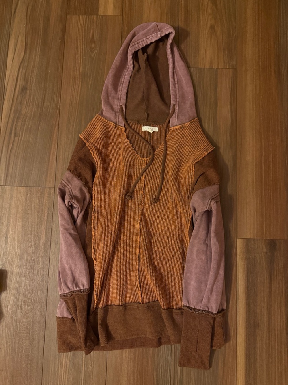 Oli & Hali Two-Tone Rust Brown and Mauve Patchwork Hoodie